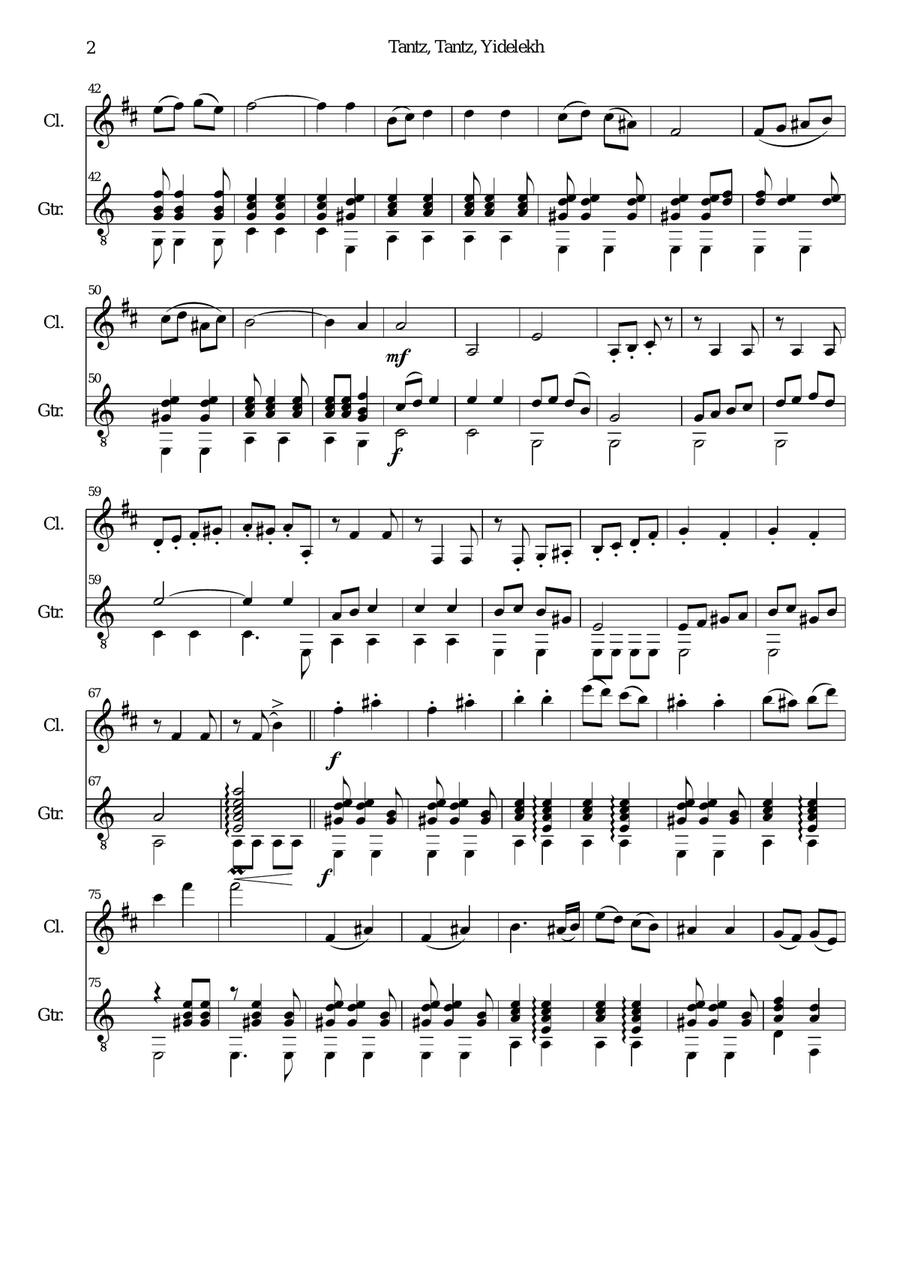 Tantz tantz yidelekh for clarinet and guitar Clarinet scores gallery preview page 2