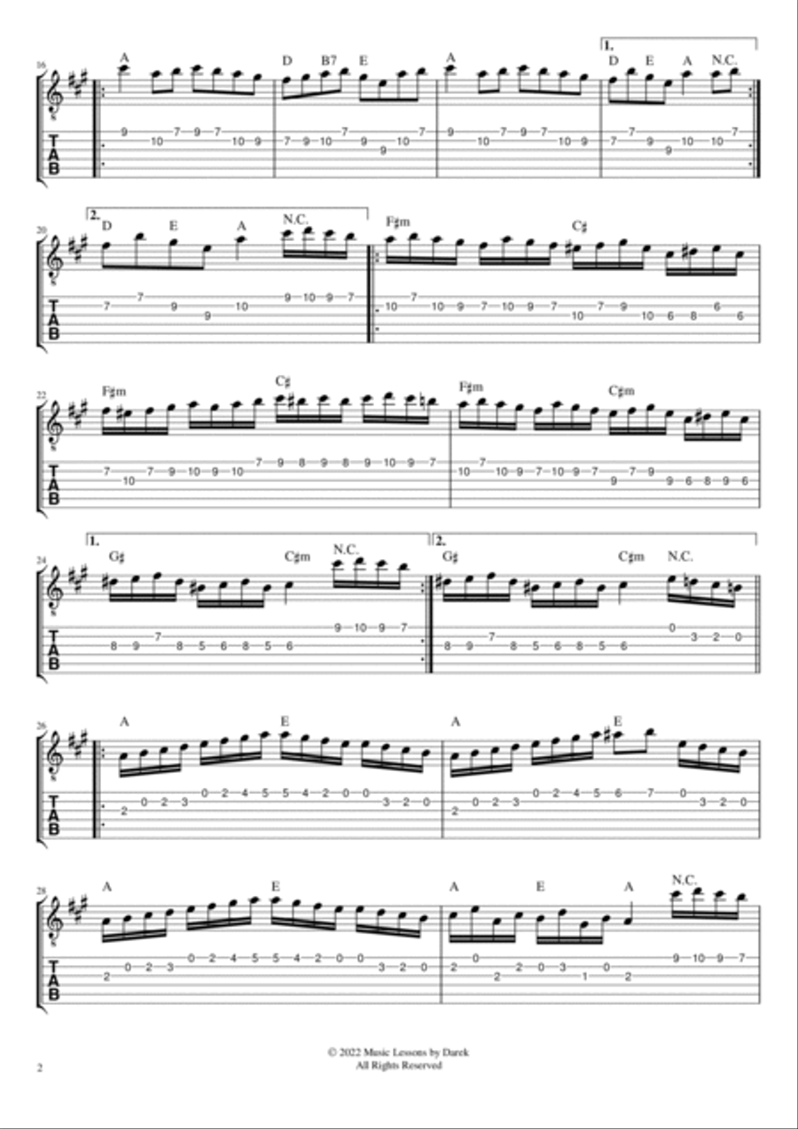 Rondo Alla Turca (GUITAR TAB) Sonata A-major No. 11, KV 331 [Wolfgang Amadeus Mozart] FULL SONG! Acoustic Guitar scores gallery preview page 2