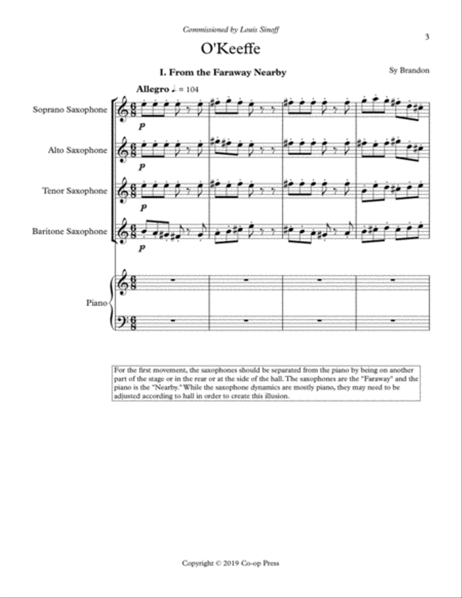 O'Keeffe for Saxophone Quartet and Piano Woodwind Ensemble scores gallery preview page 3