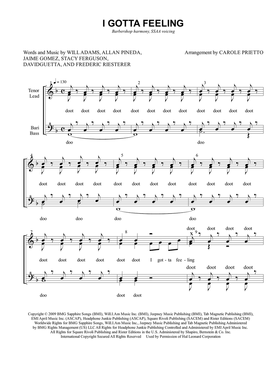 I Gotta Feeling SSAA scores gallery preview page 1
