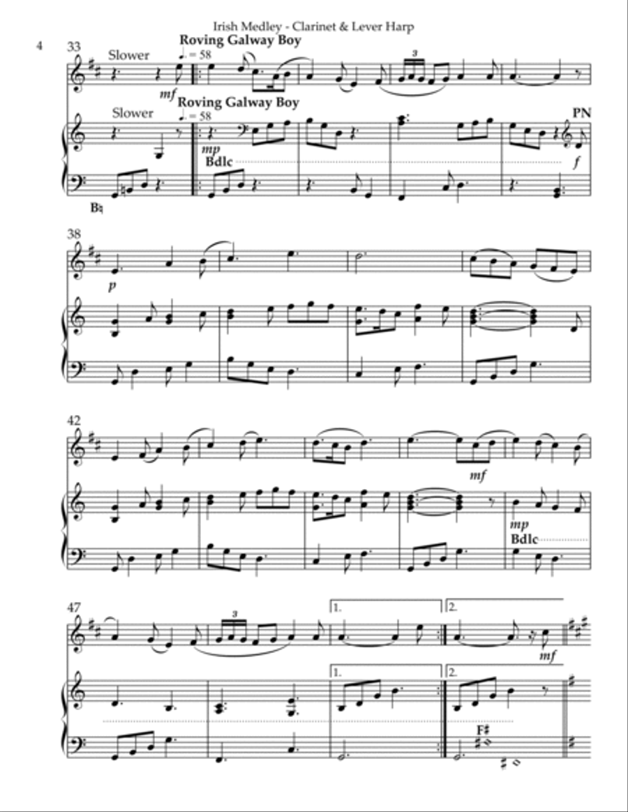 Irish Medley, Duet for Bb Clarinet & Lever Harp image number null