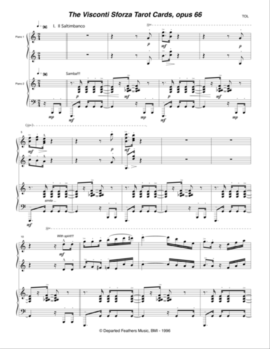 Visconti Sforza Tarot Cards, opus 66 ... Twenty Two Salon Pieces For Two Pianos (1996) 02 Il Saltimb 2 Pianos, 4-Hands scores gallery preview page 1