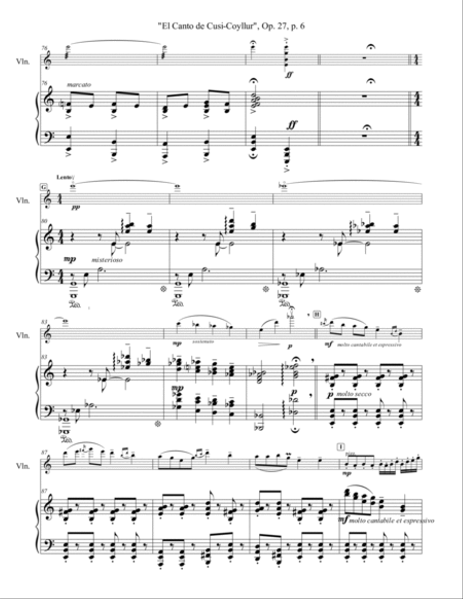 El Canto de Cusi-Coyllur, Op. 27 for violin and piano Chamber Music scores gallery preview page 6
