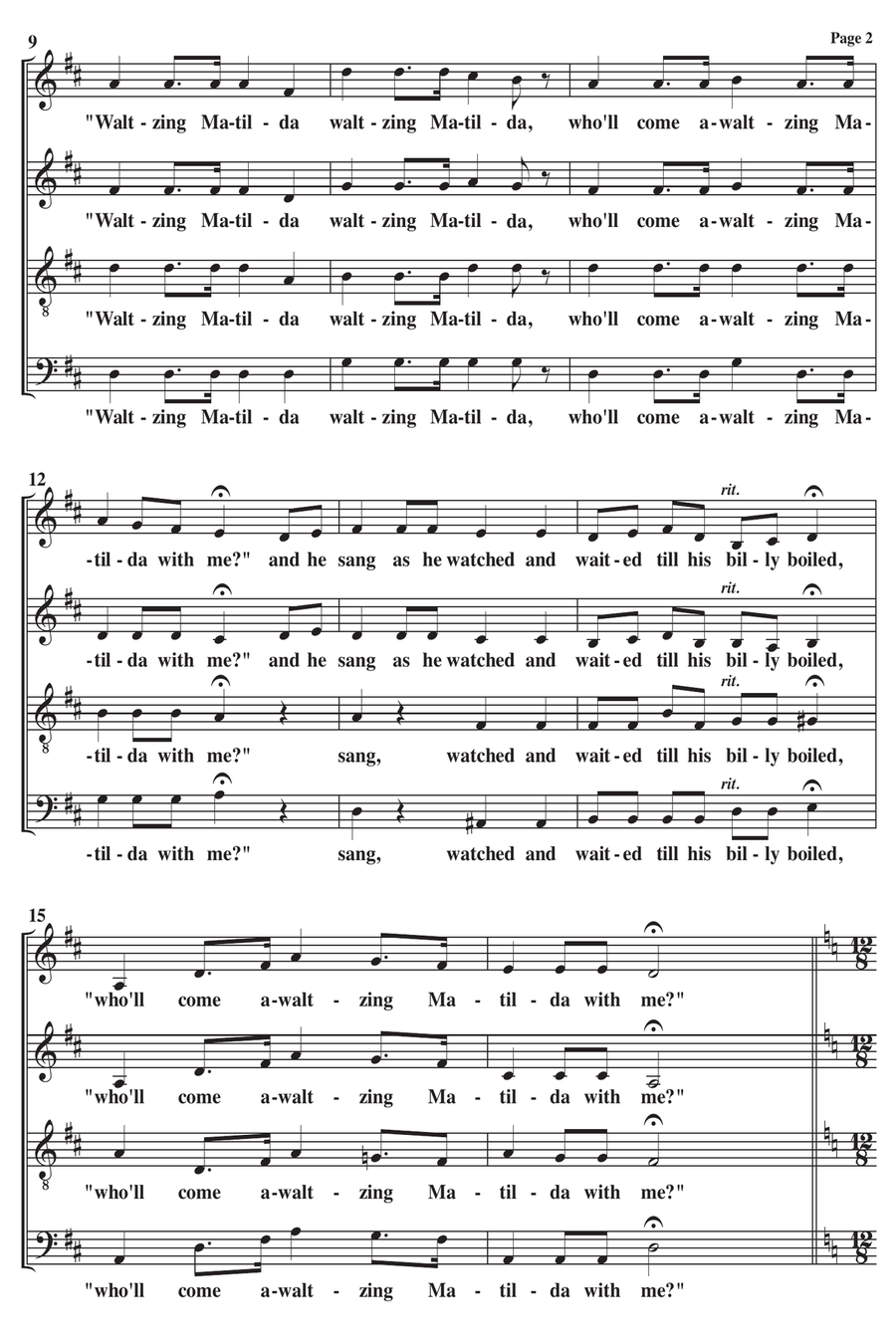 Waltzing Matilda 4-Part scores gallery preview page 2