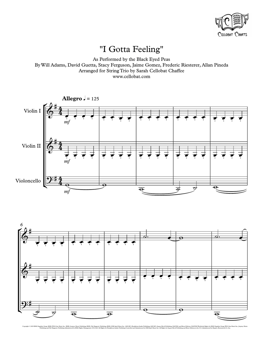I Gotta Feeling String Trio scores gallery preview page 1