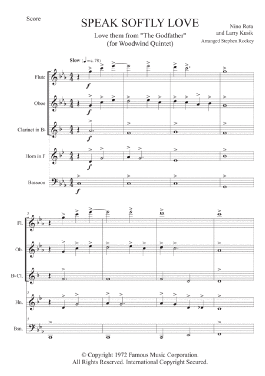 Speak Softly Love Woodwind Quintet scores gallery preview page 4