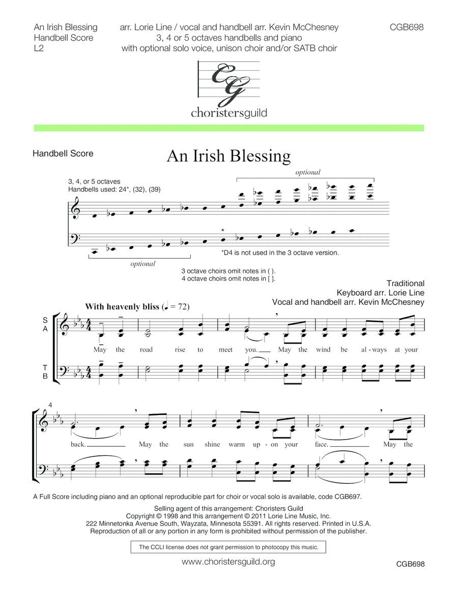 An Irish Blessing - Handbell Score Handbell Choir scores gallery preview page 1