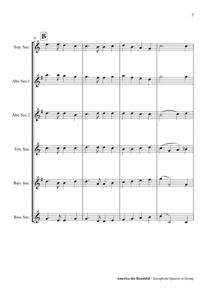 America the Beautiful - Saxophone Quartet or Group Score and Parts PDF image number null