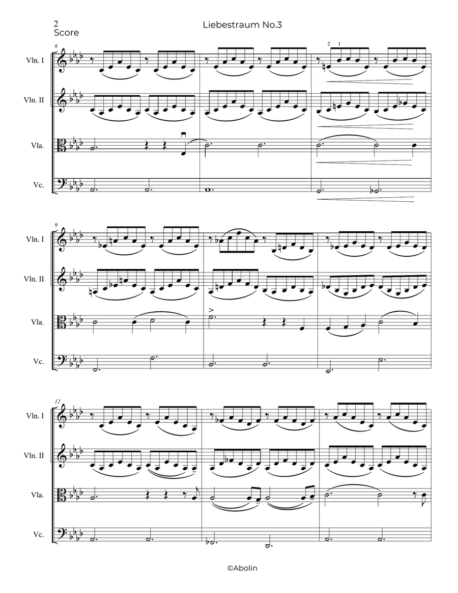 Liszt: Liebestraum S.541, No.3 - String Quartet String Quartet scores gallery preview page 3