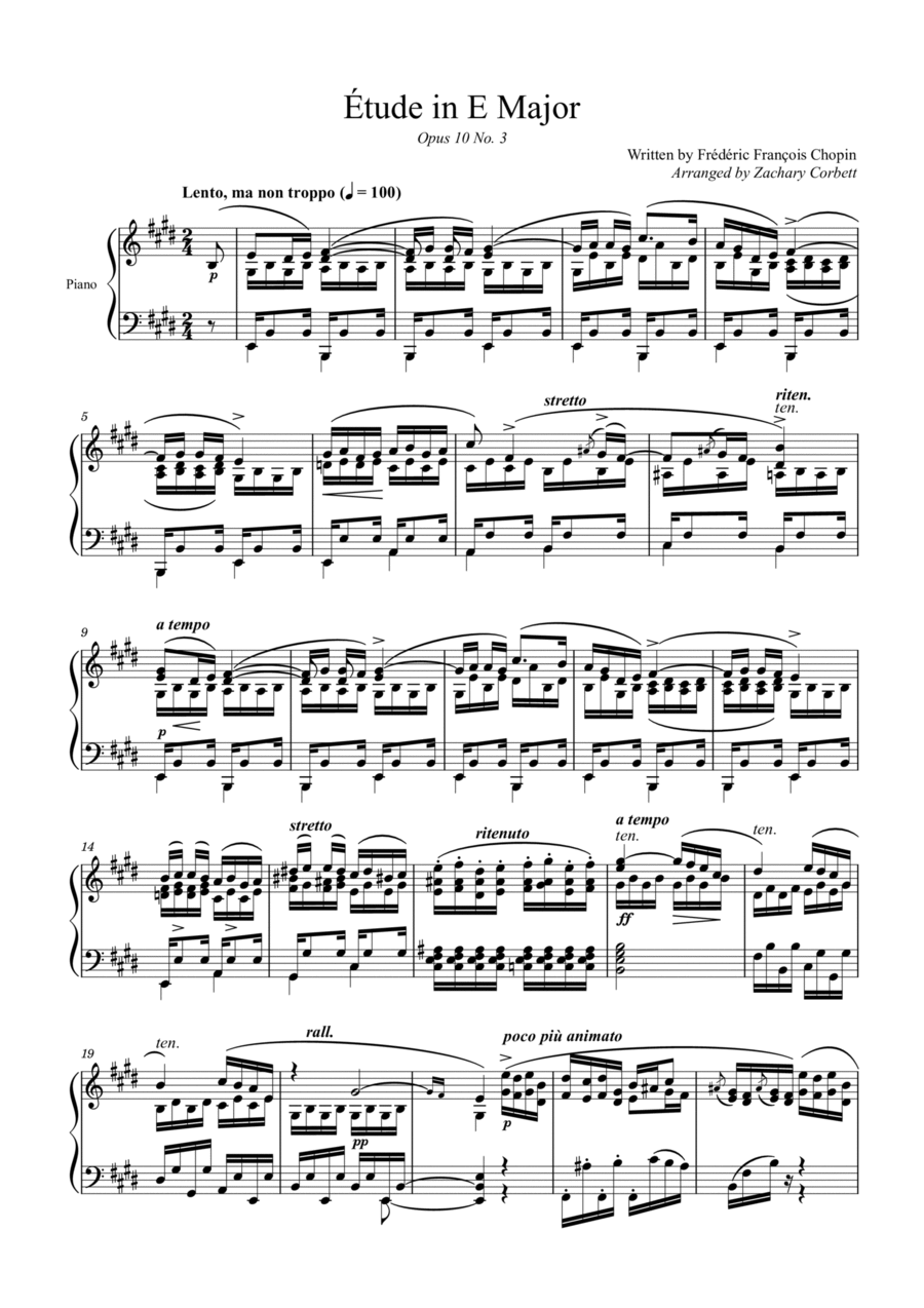 Etude Opus 10 No. 3 in E Major