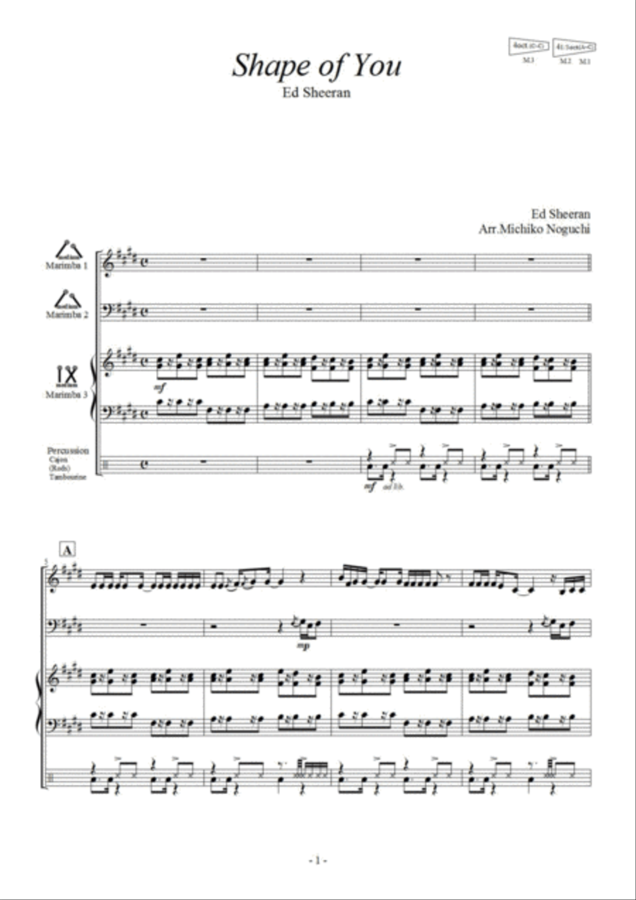Shape Of You Percussion Ensemble scores gallery preview page 2