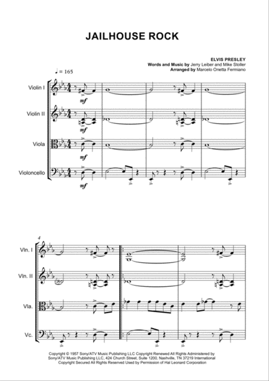 Jailhouse Rock String Quartet scores gallery preview page 4