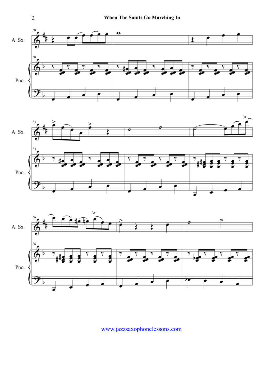 When The Saints Go Marching In , for Piano and Alto saxophone Jazz Ensemble scores gallery preview page 3
