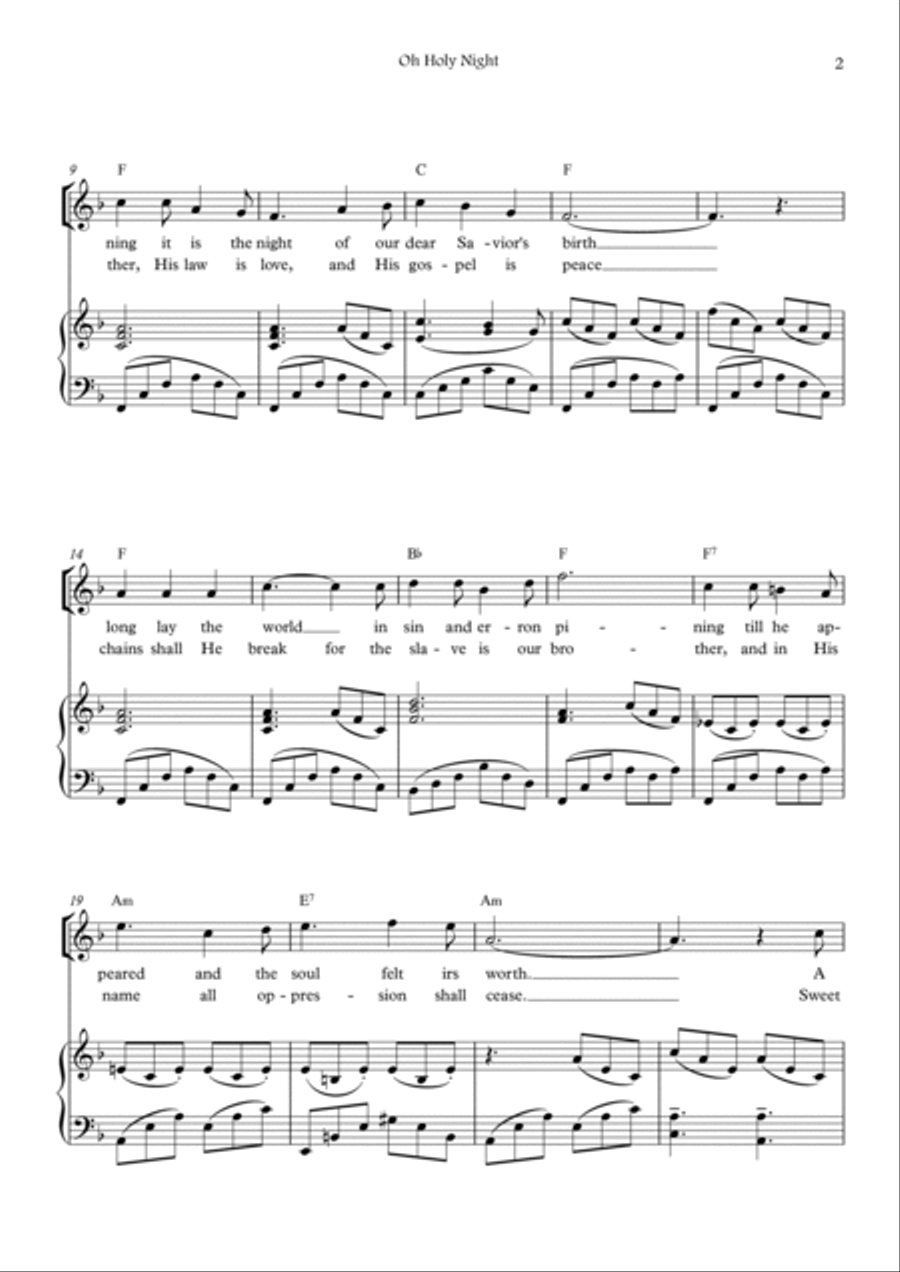 Oh Holy Night (F major - with chords) Voice scores gallery preview page 2