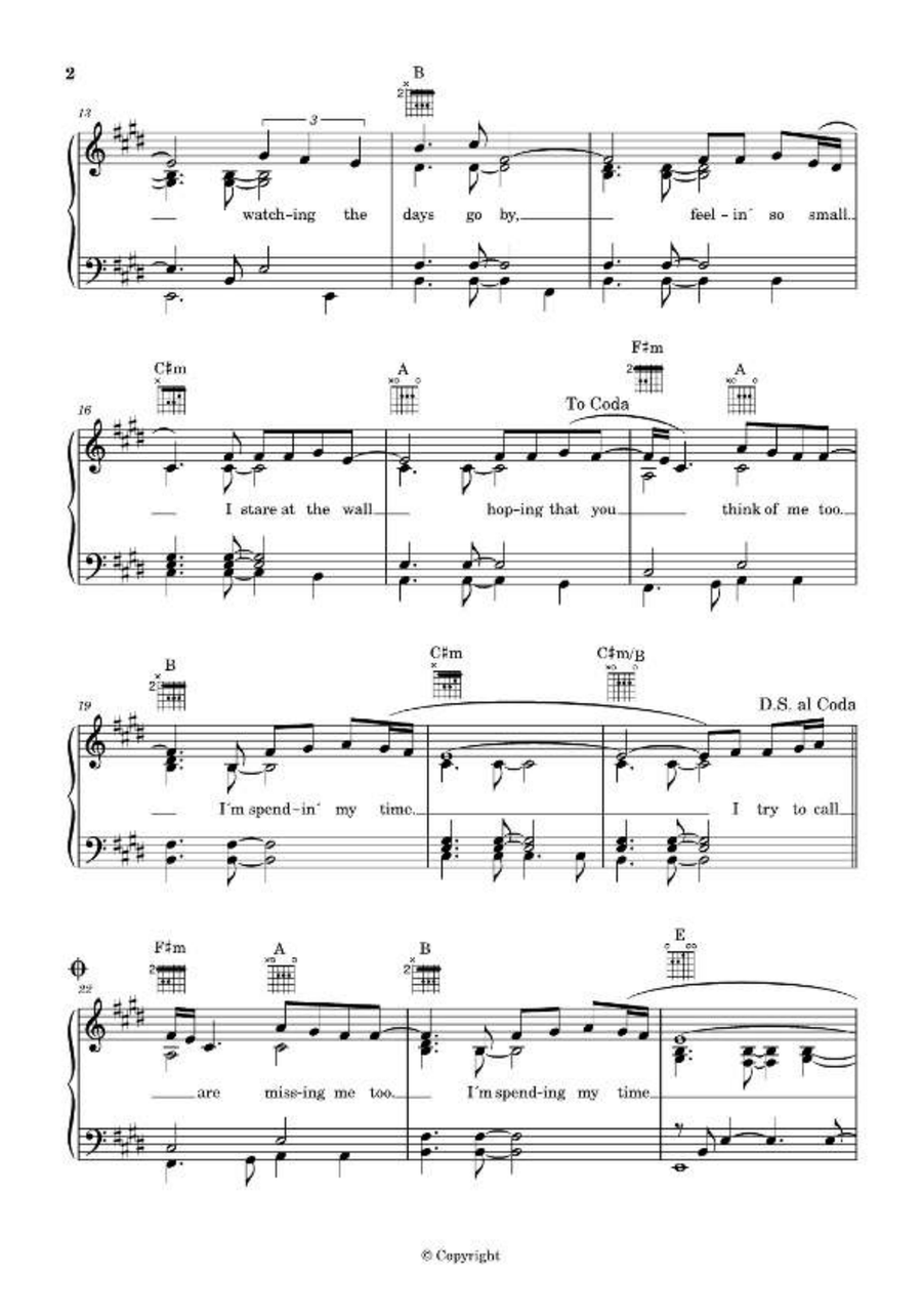 Spending My Time Easy Piano scores gallery preview page 2