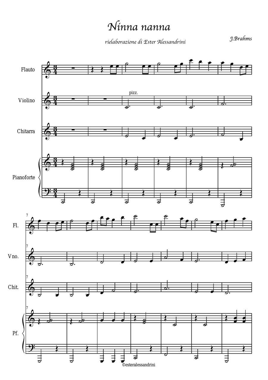 Lullaby - Ninna Nanna (quartet) Small Ensemble scores gallery preview page 1