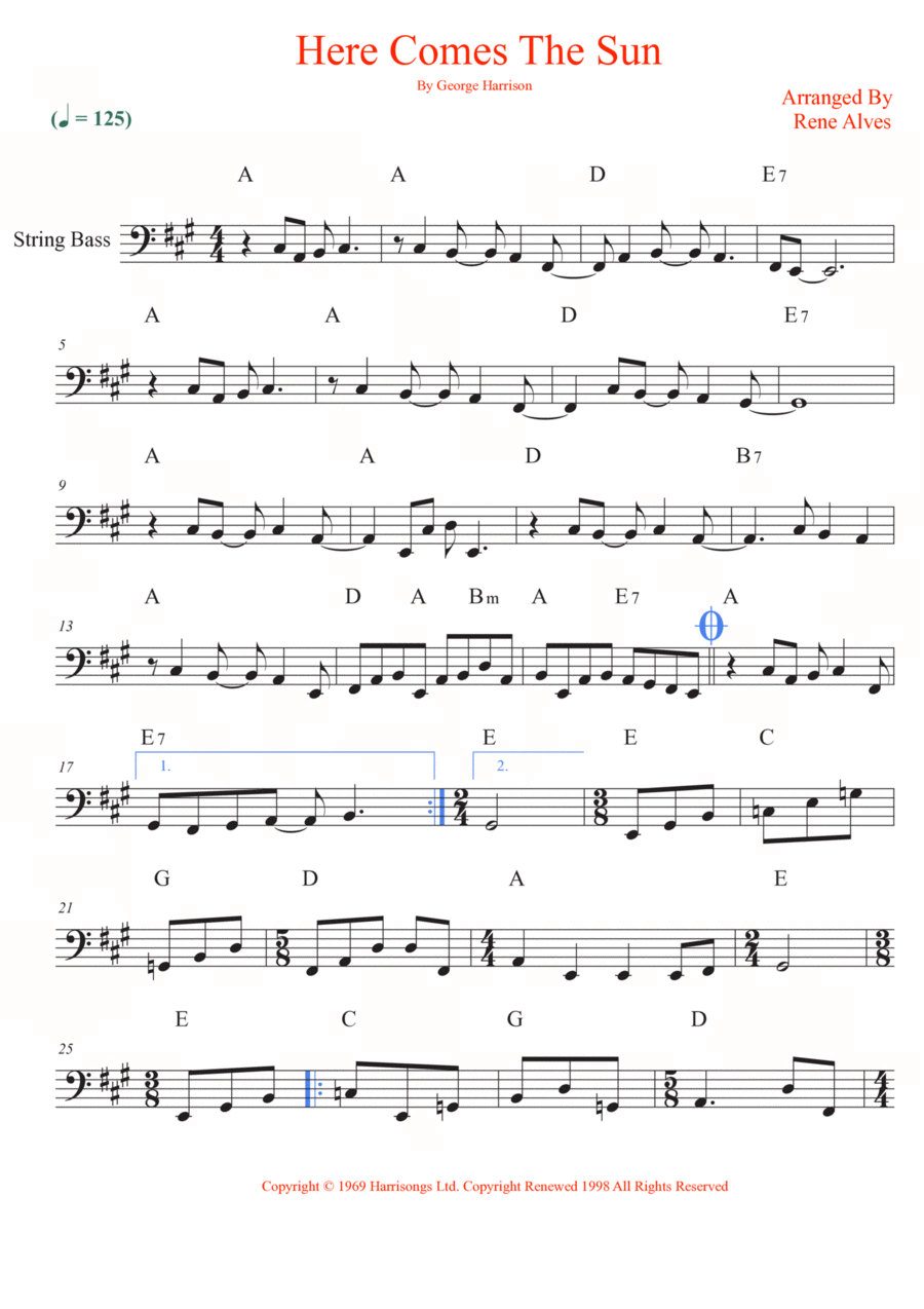 Here Comes The Sun Double Bass scores gallery preview page 1