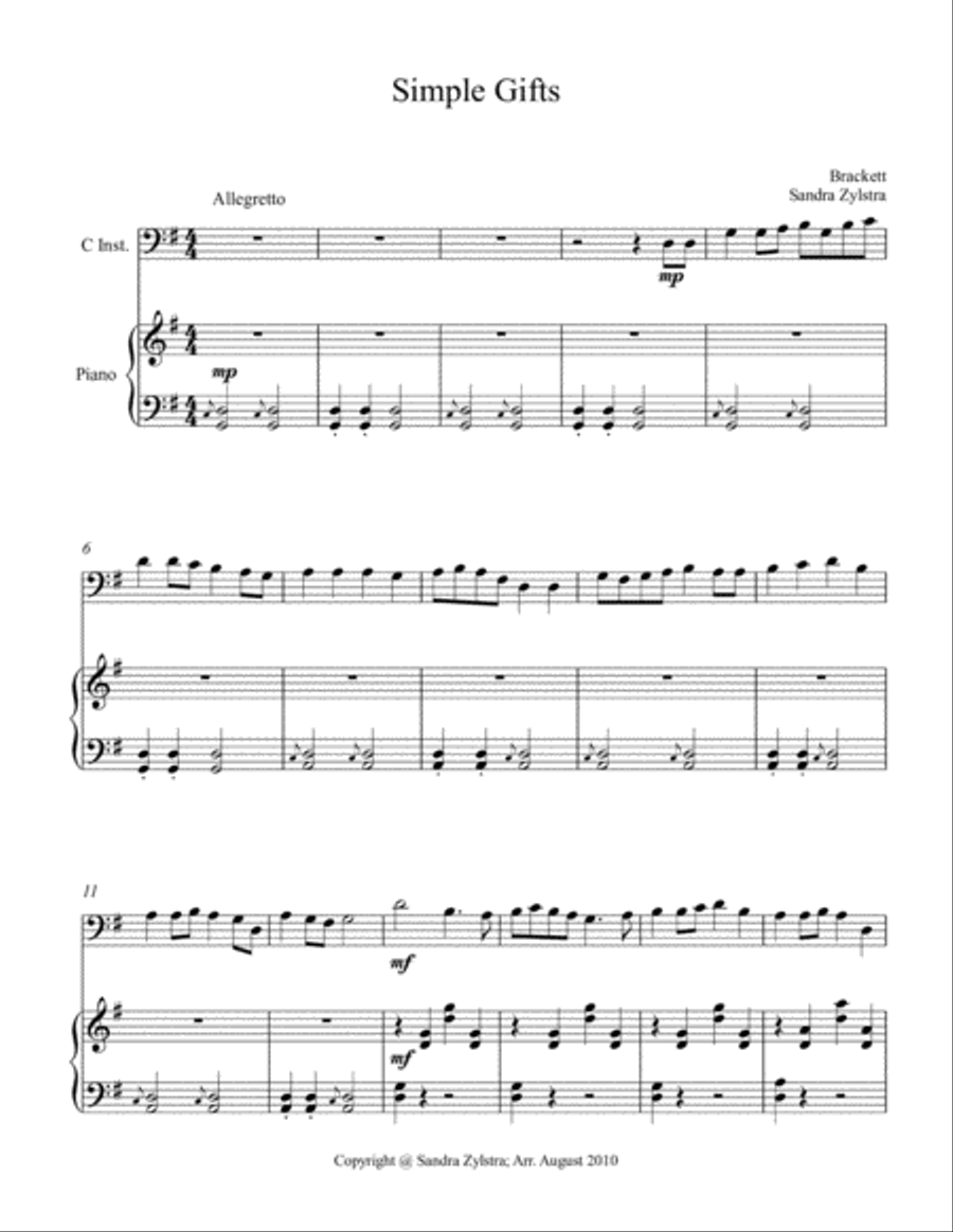 Simple Gifts (bass C instrument solo) Euphonium scores gallery preview page 2