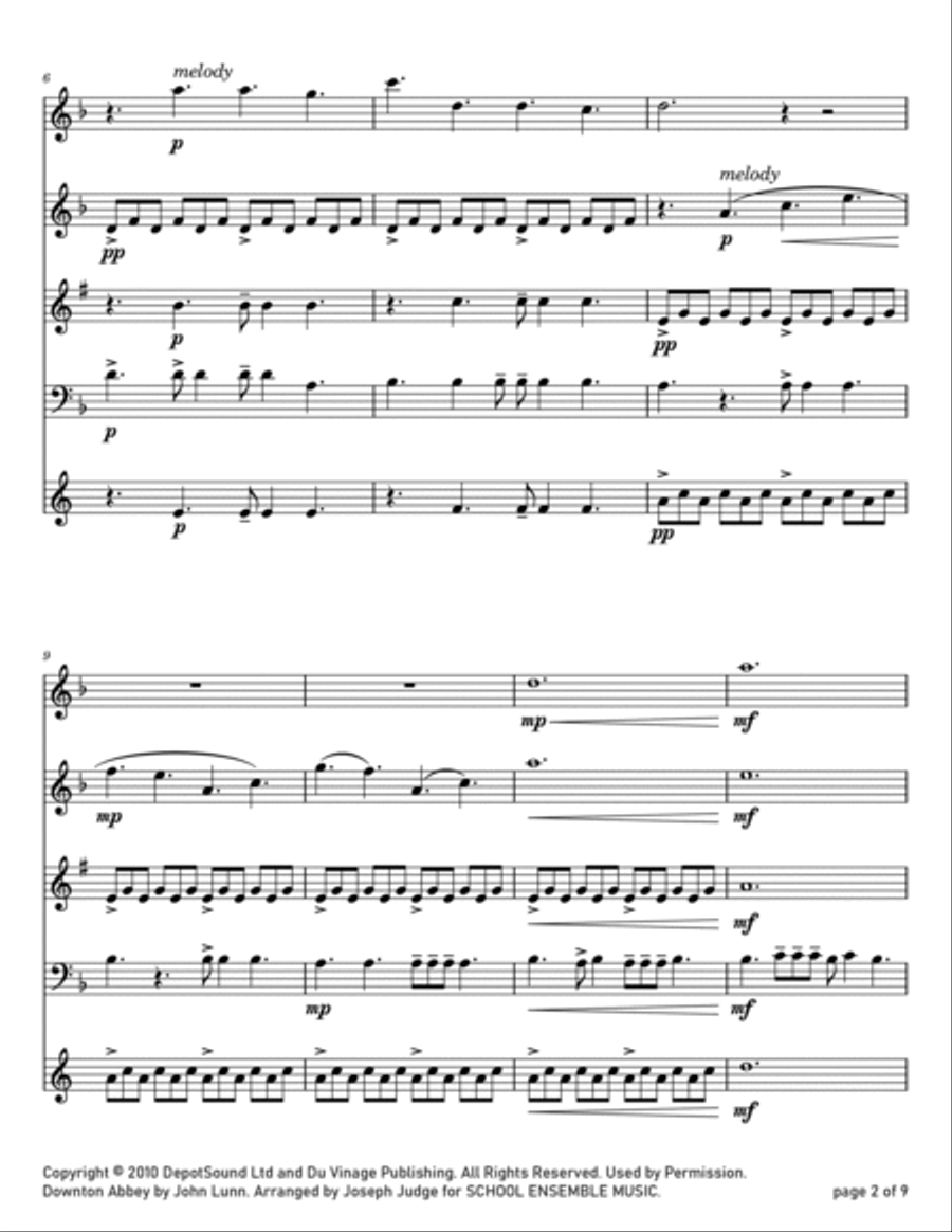 Downton Abbey (theme) Woodwind Quartet scores gallery preview page 2