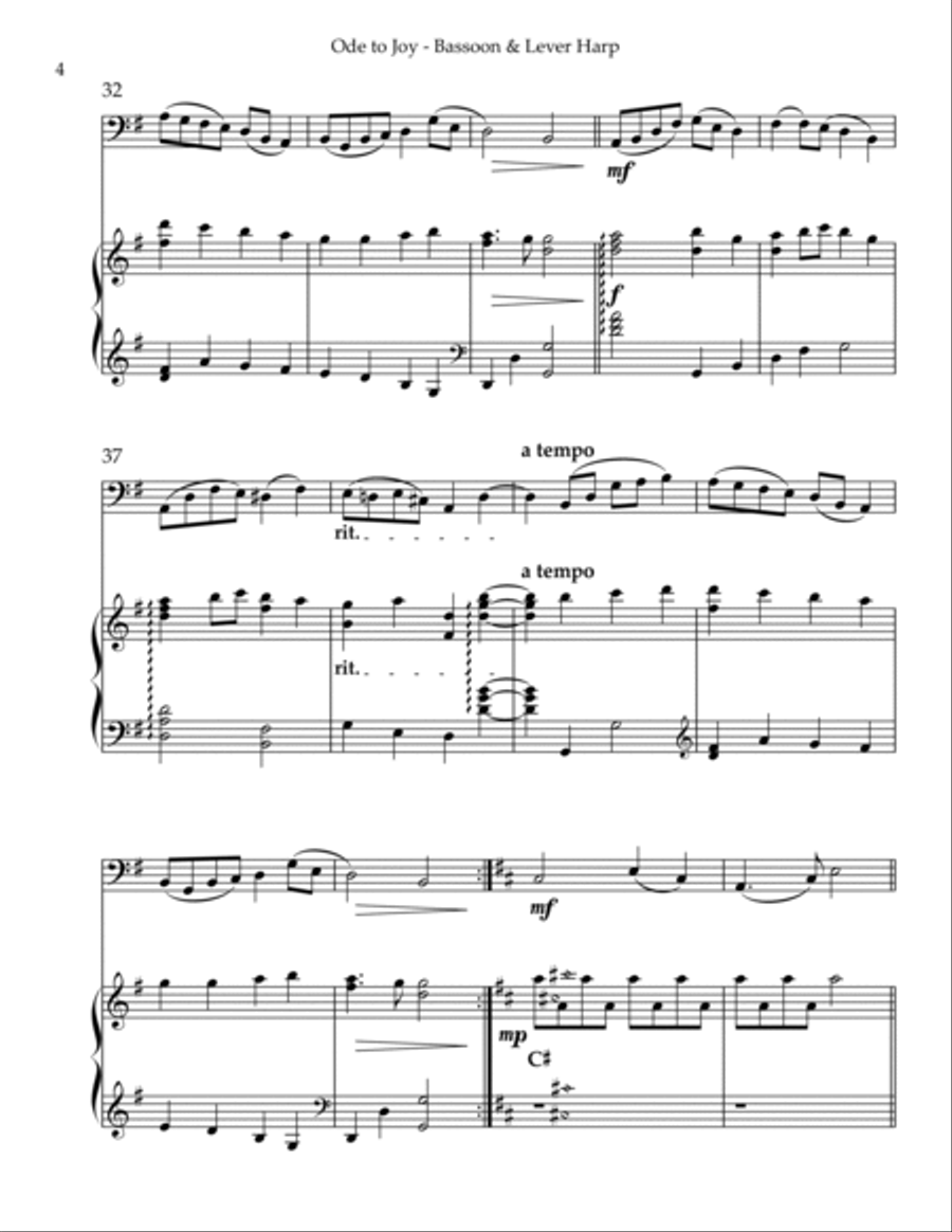 Ode to Joy, Duet for Bassoon & Lever Harp Bassoon scores gallery preview page 4