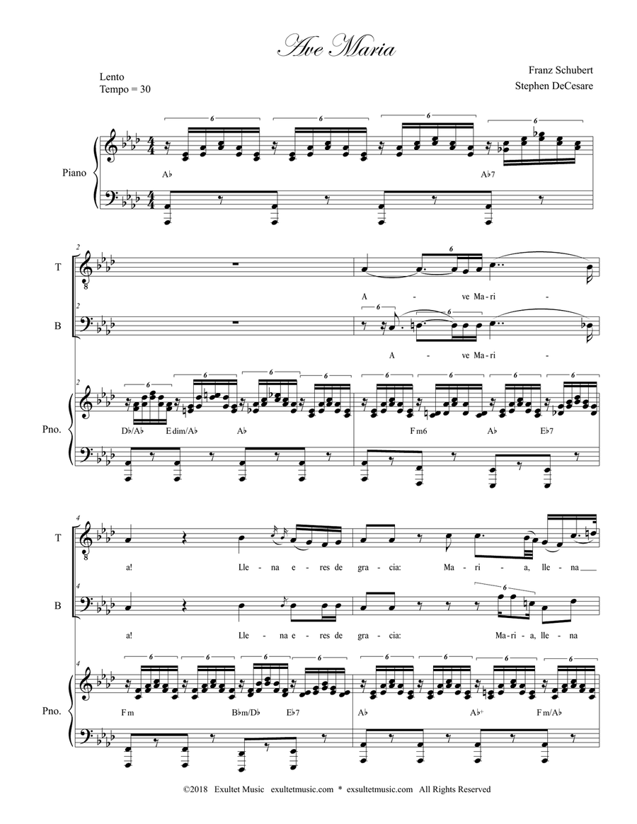 Ave Maria (Spanish Lyrics - Duet for Tenor & Bass Solo - Medium Key - Piano) Bass Voice scores gallery preview page 2