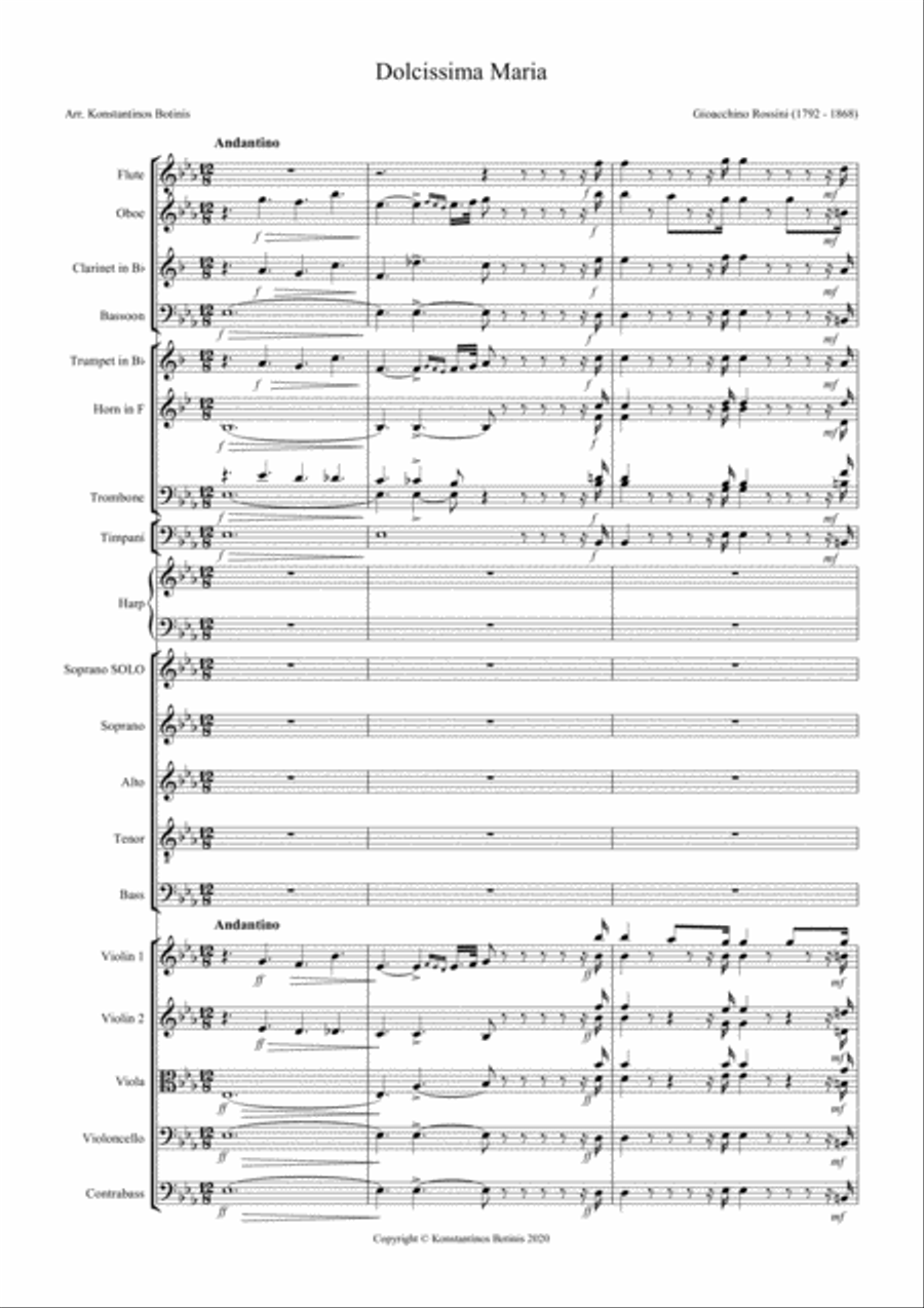 Dolcissima Maria for Soprano, Symphonic Orchestra and SATB Choir 4-Part scores gallery preview page 2