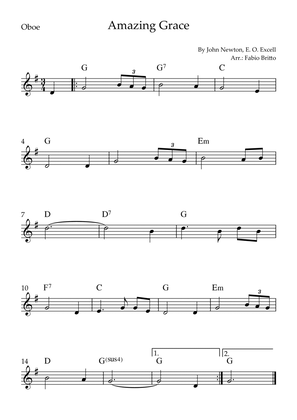 Amazing Grace for Oboe Solo with Chords