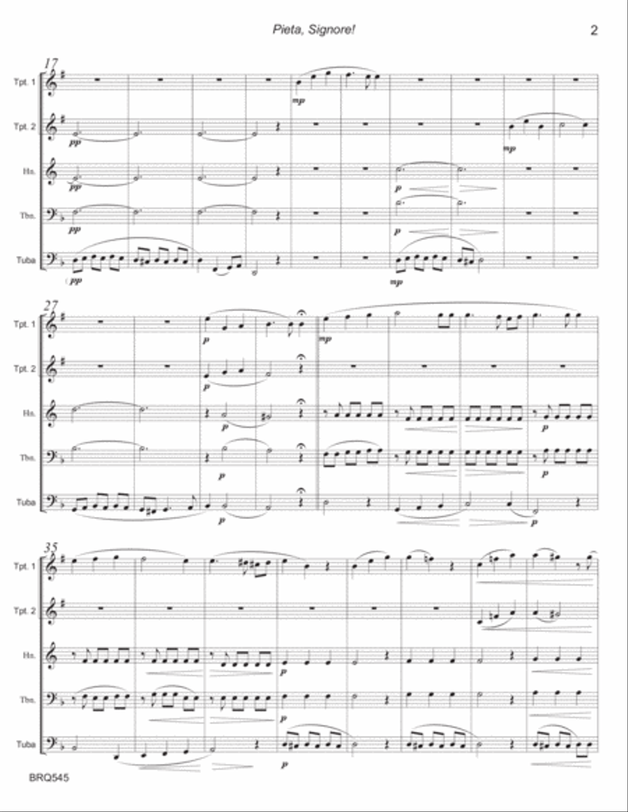 PIETA SIGNORE (A. Stradella 1639-1682) for BRASS QUINTET (unaccompanied) Brass Quintet scores gallery preview page 2