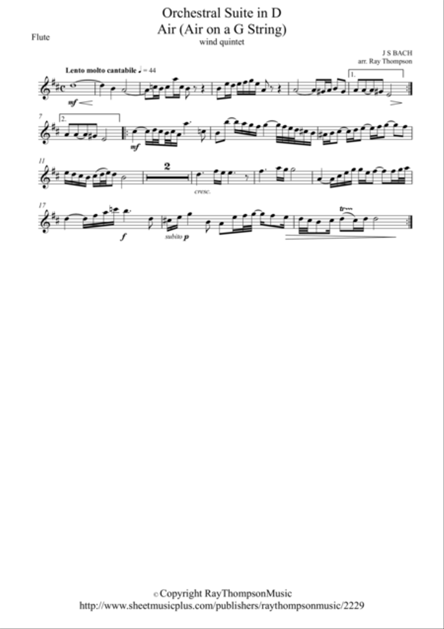 Bach: Orchestral Suite in D : Air (on a G string) - wind quintet Woodwind Quintet scores gallery preview page 3