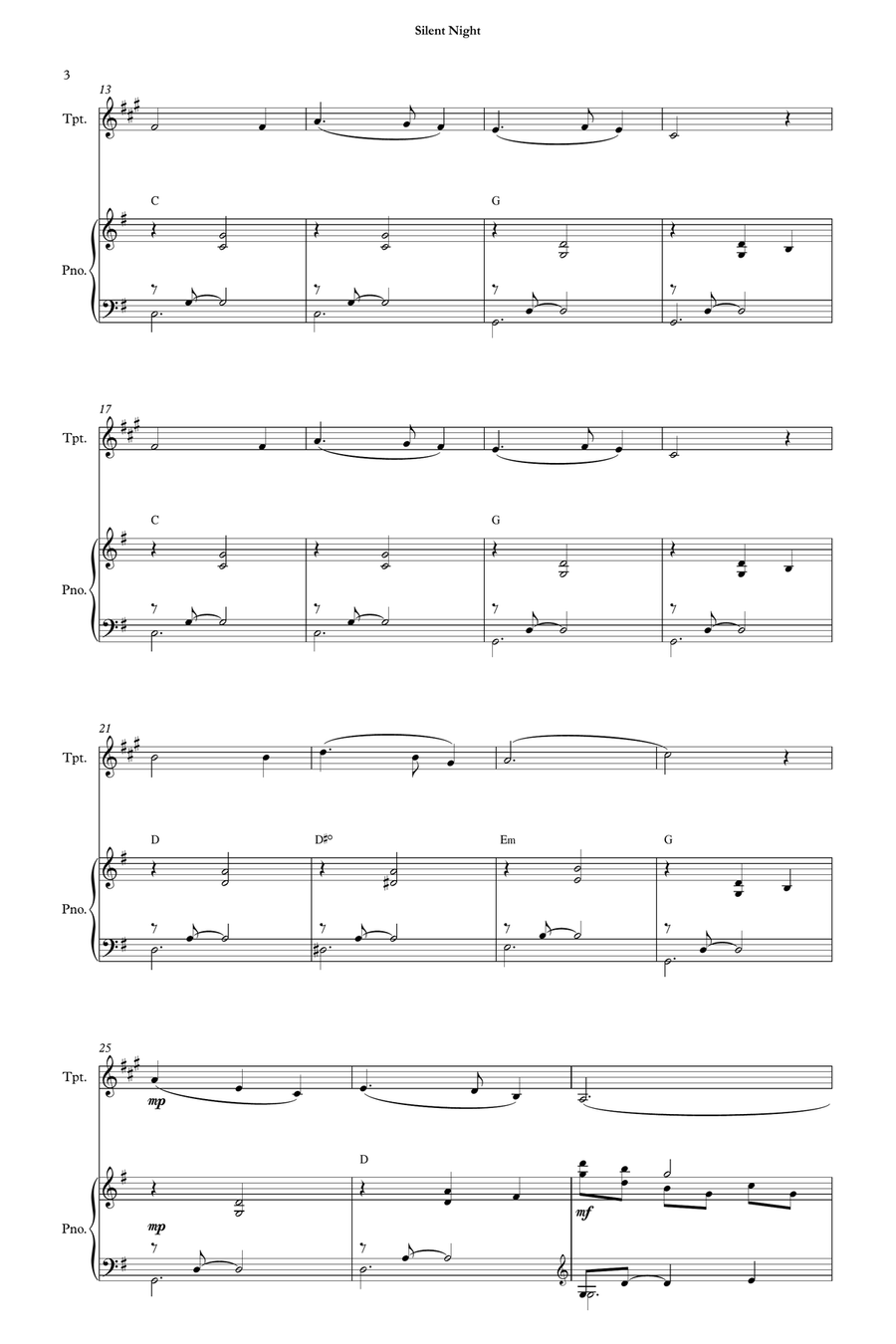 Silent Night (Franz Gruber) for Trumpet in B-flat and Piano Chamber Music scores gallery preview page 5