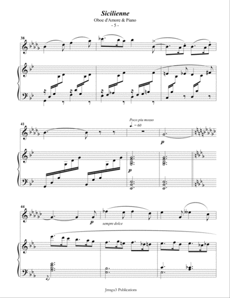 Fauré: Sicilienne for Oboe d'Amore & Piano Oboe scores gallery preview page 5