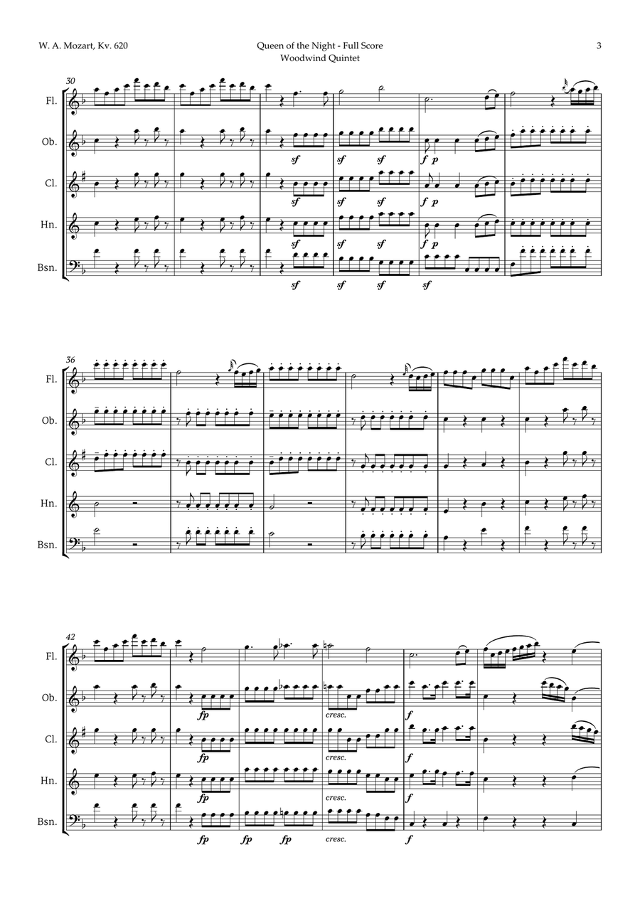 Queen of the Night Aria by Mozart for Woodwind Quintet Woodwind Quintet scores gallery preview page 3