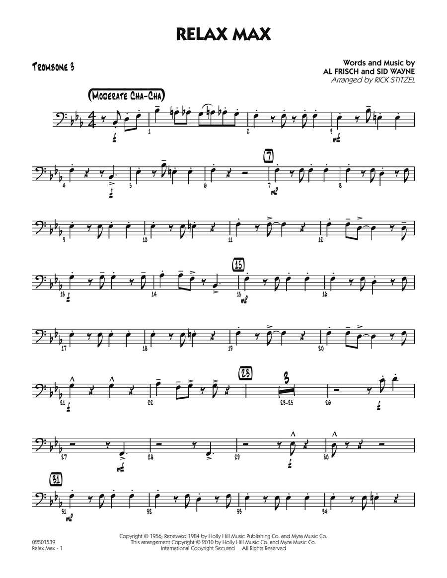 Relax Max (arr. Rick Stitzel) - Trombone 3 Jazz Ensemble scores gallery preview page 1