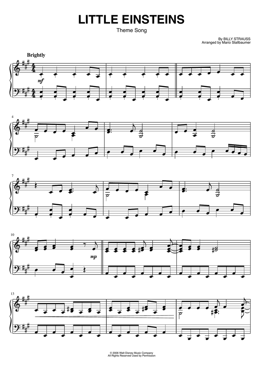 The Little Einstein Theme Song Piano Solo scores gallery preview page 1