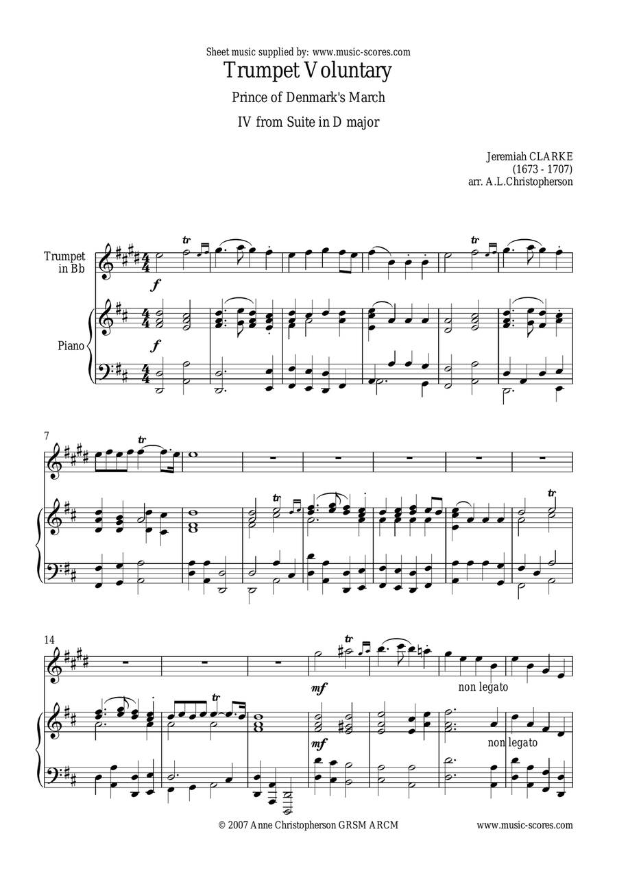 Clarke: Trumpet Voluntary, or Prince of Denmark's March: Clarinet and Piano Clarinet Solo scores gallery preview page 1
