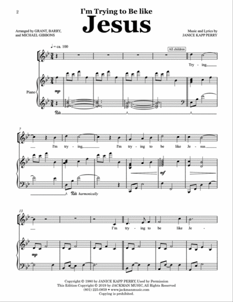 I'm Trying to Be like Jesus - Children's Chorus Children's Choir scores gallery preview page 2