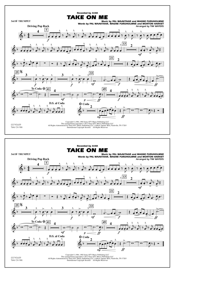 Take On Me - 3rd Bb Trumpet Marching Band scores gallery preview page 1