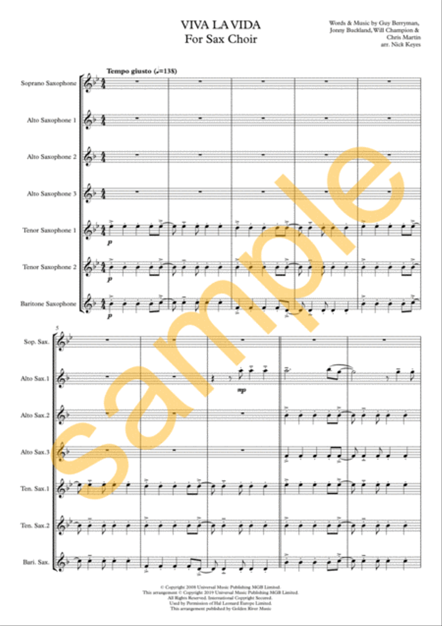 Viva la Vida Saxophone Ensemble scores gallery preview page 2