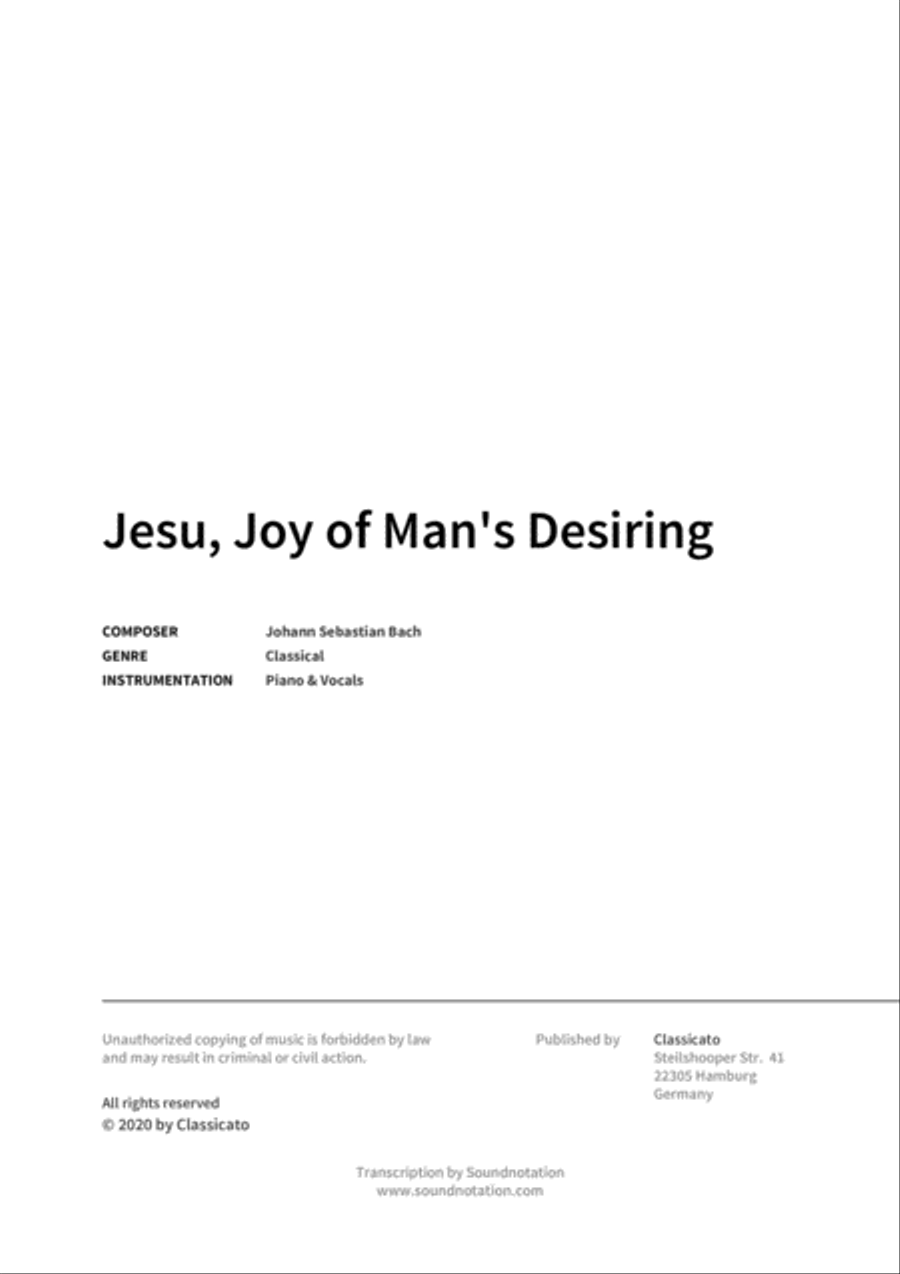 Jesu, Joy of Man's Desiring Piano, Vocal, Guitar scores gallery preview page 2