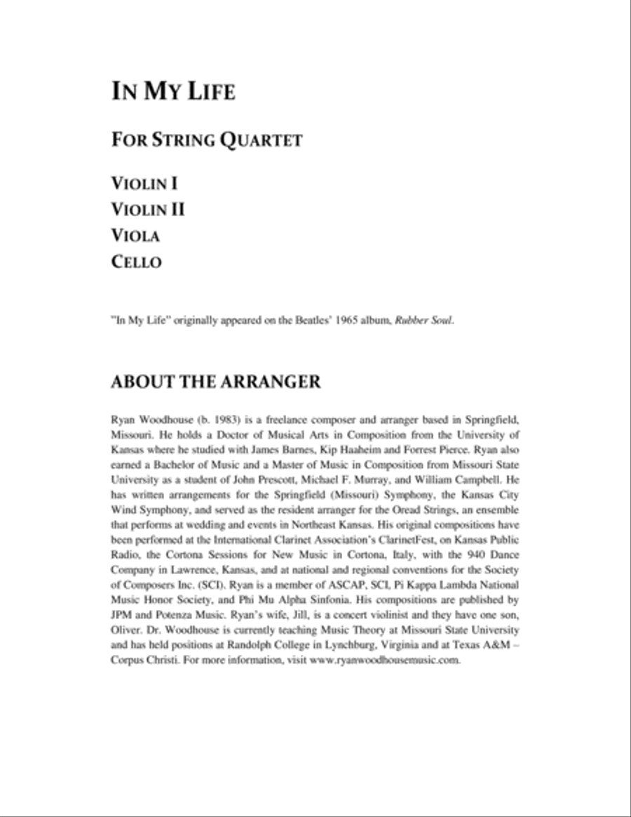 In My Life String Quartet scores gallery preview page 2
