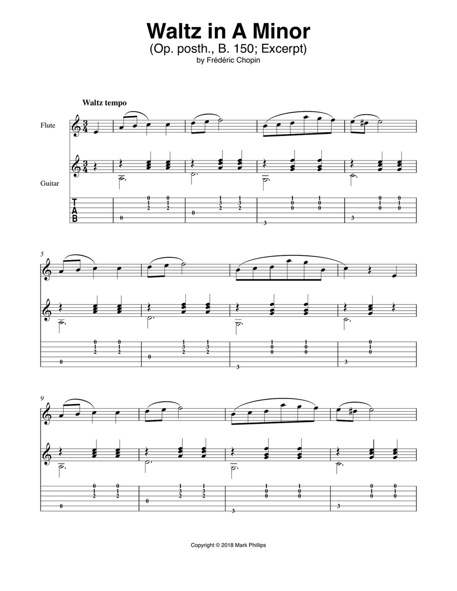 Waltz in A Minor (Op. posth., B. 150) Flute scores gallery preview page 1
