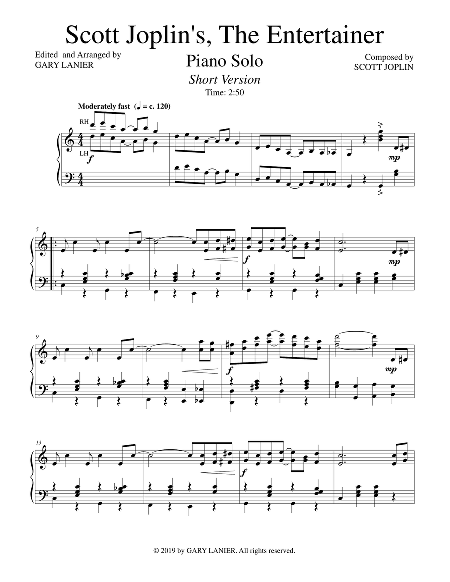 Scott Joplin's, THE ENTERTAINER (Piano Solo) Piano Solo scores gallery preview page 2
