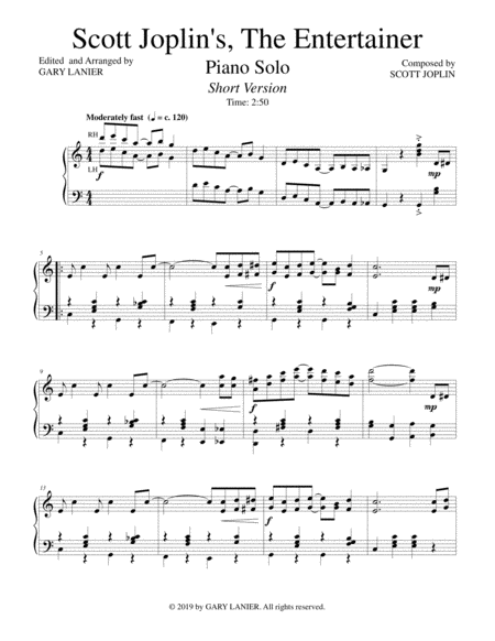 Scott Joplin's, THE ENTERTAINER (Piano Solo) image number null