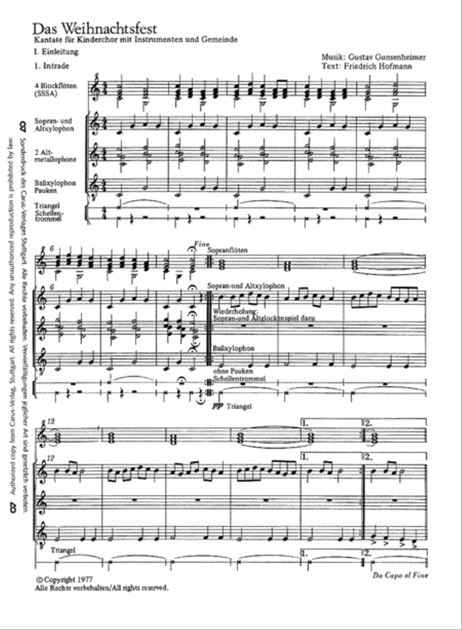 Das Weihnachtsfest Das Weihnachtsfest Unison Choir scores gallery preview page 1
