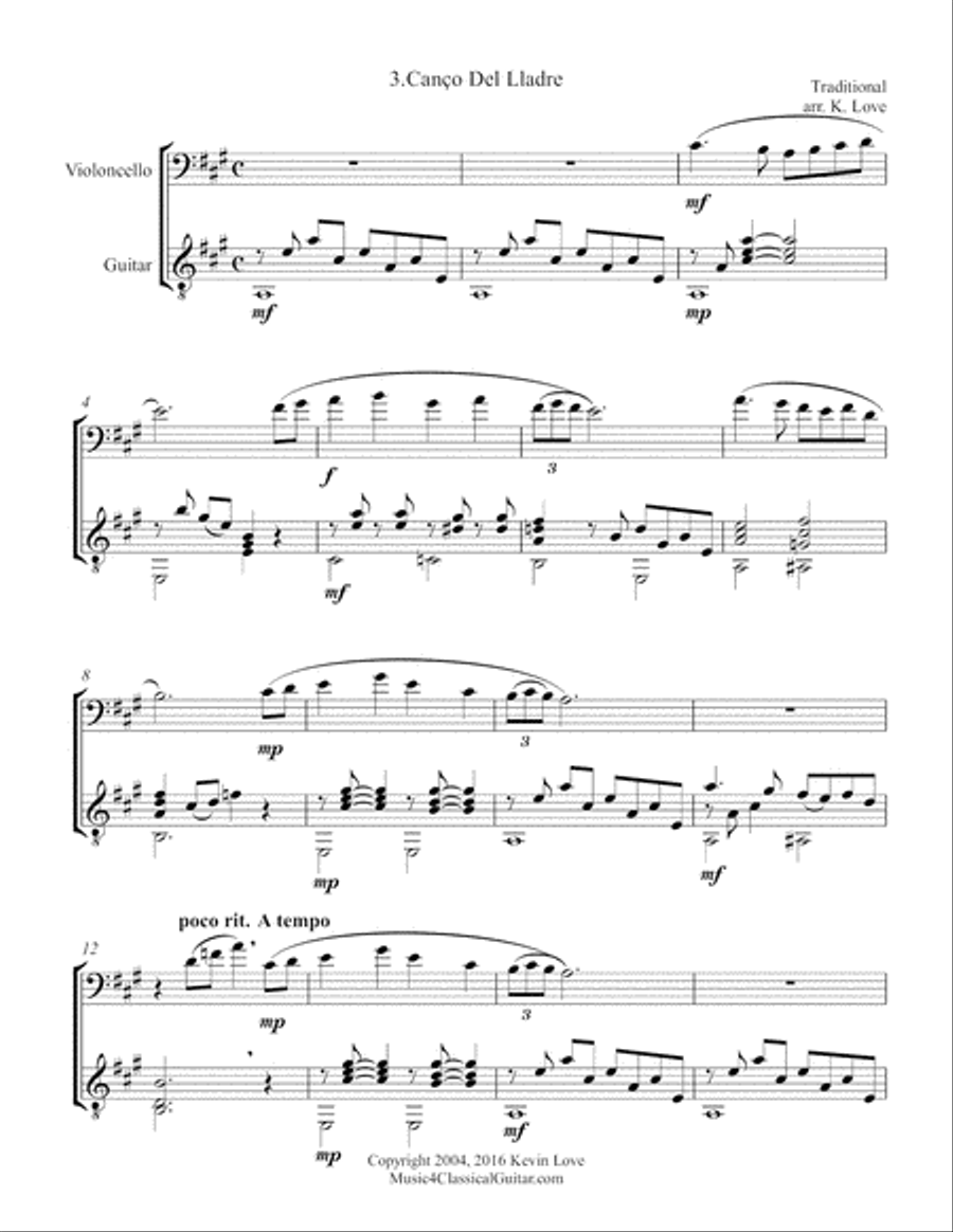 Three Catalan Folk Songs (Cello and Guitar) - Score and Parts Cello scores gallery preview page 5