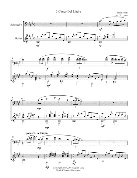 Three Catalan Folk Songs (Cello and Guitar) - Score and Parts image number null