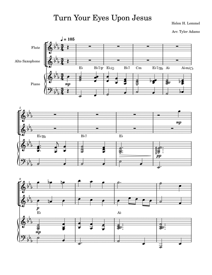 Turn Your Eyes Upon Jesus (Flute and Alto Sax Duet with Piano) Woodwind Duet scores gallery preview page 1