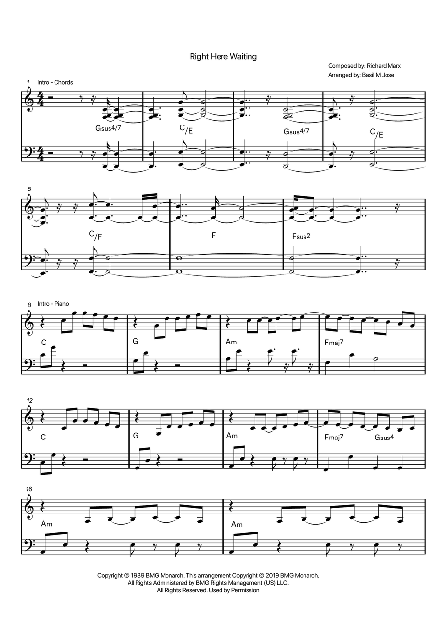 Right Here Waiting Piano Solo scores gallery preview page 1