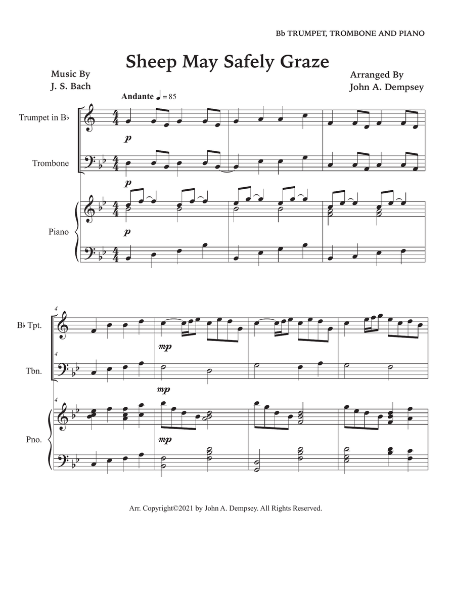 Sheep May Safely Graze (Bach): Trio for Trumpet, Trombone and Piano Brass Trio scores gallery preview page 5