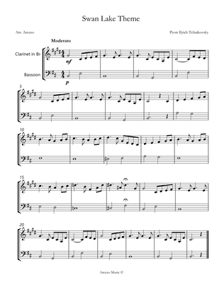 the swan lake theme sheet music for beginners Clarinet and Bassoon